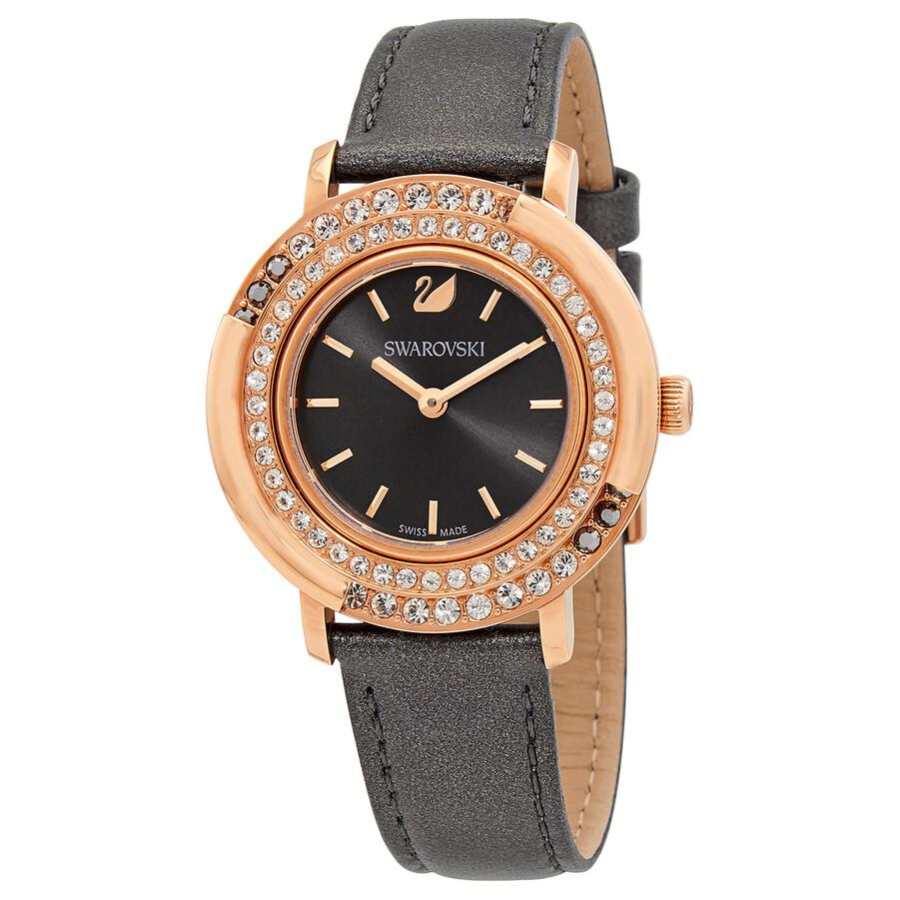 Swarovski Playful Lady Wrist Watches Quartz Movement Leather Strap 34mm Black Dial Women's Watch