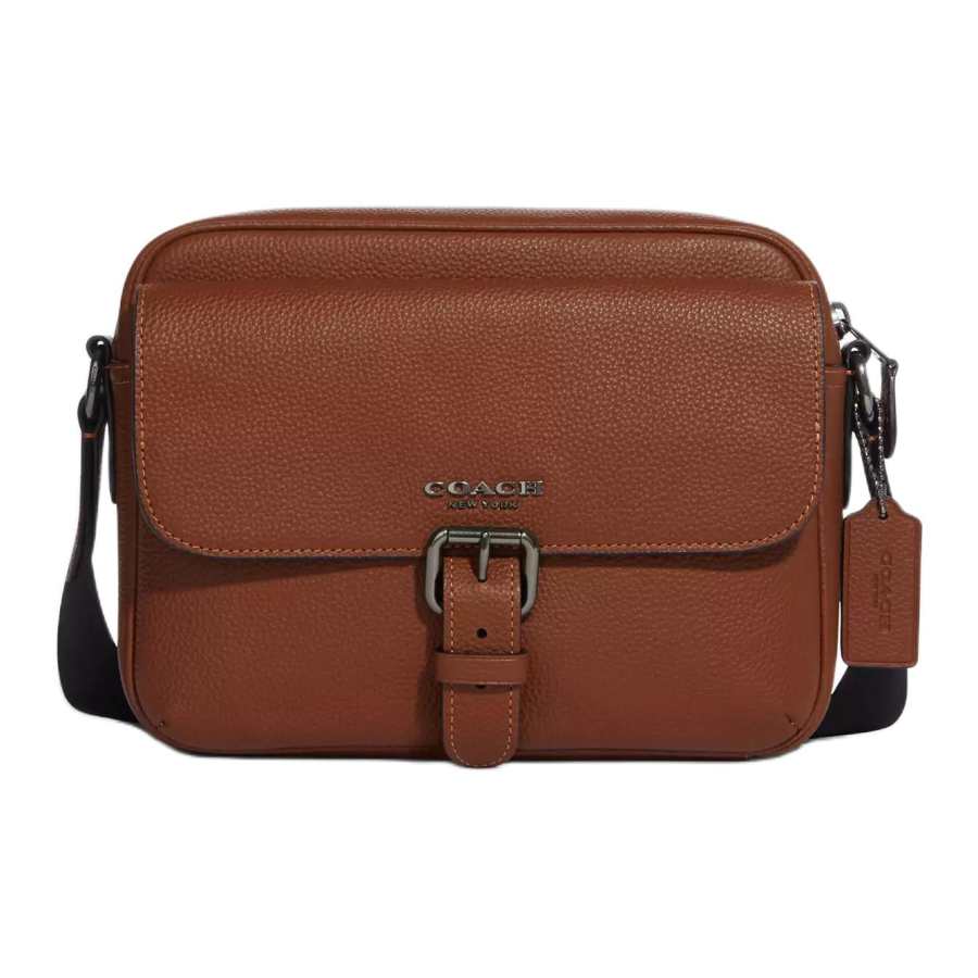 COACH Hudson Cow Leather Shoulder Bag, Crossbody Bag Medium Men's Gray Copper Saddle