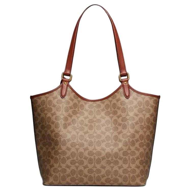 COACH Day Artificial Leather Tote Bag, Shopping Bag, Handbag, Shoulder Bag Large Women's Brown Yellow