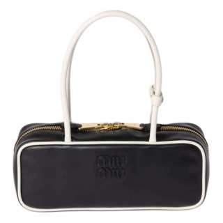 MIU MIU Beau Leather One Shoulder Handbag Women's Black & White
