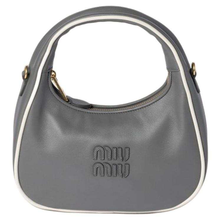 MIU MIU Wander Calfskin Shoulder Bag, Crossbody Bag, Handbag Women's Marble Gray & White