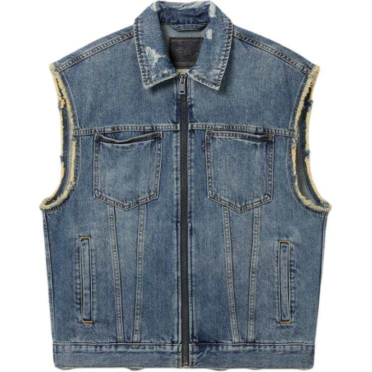 Levis Levis Vests Men's Dark Blue Lapel Moderate Denim