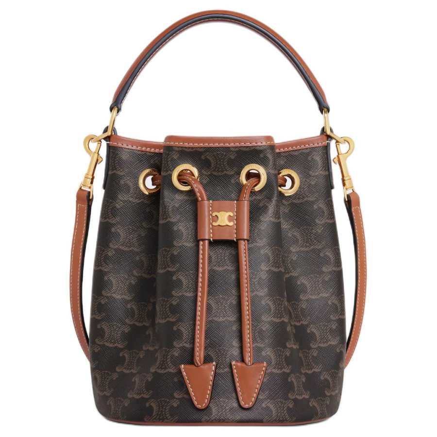 CELINE Cow Leather Crossbody Handbag Women's Tan