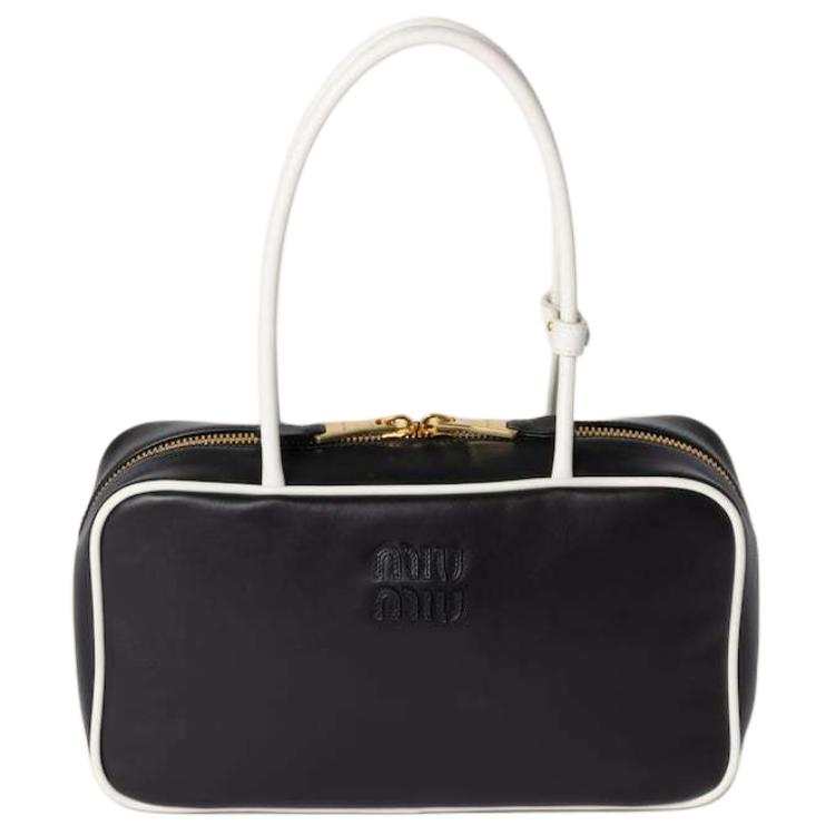 MIU MIU Beau Leather Handbag, Shoulder Bag Women's Black & White