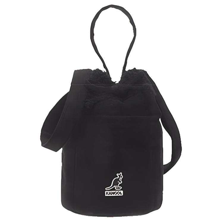 KANGOL Cotton Bucket Bag, Shoulder Bag, Crossbody Bag, Handbag Medium Unisex Black