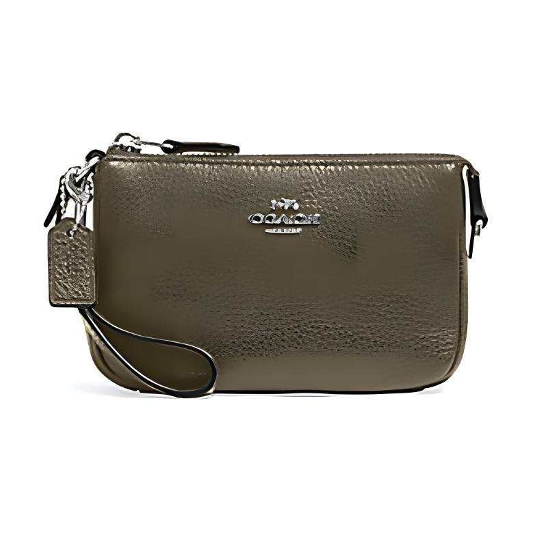 COACH Nolita Leather Zip Closure Pochette, Shoulder Bag, Clutch, Wallet Small Women's Olive Green