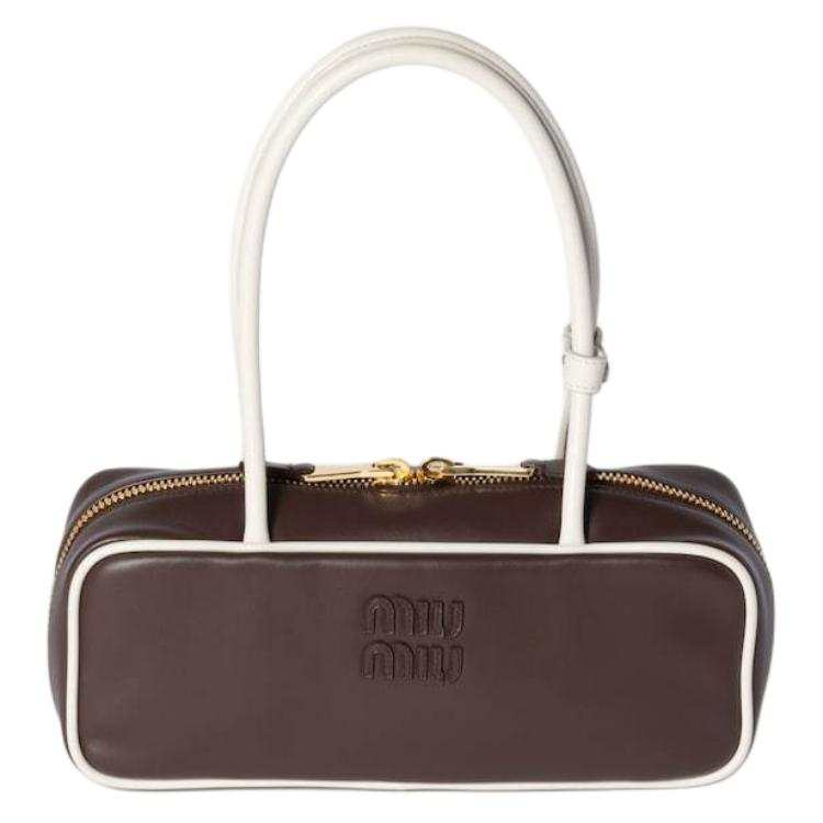 MIU MIU Beau Leather Handbag Women's Briarwood & White