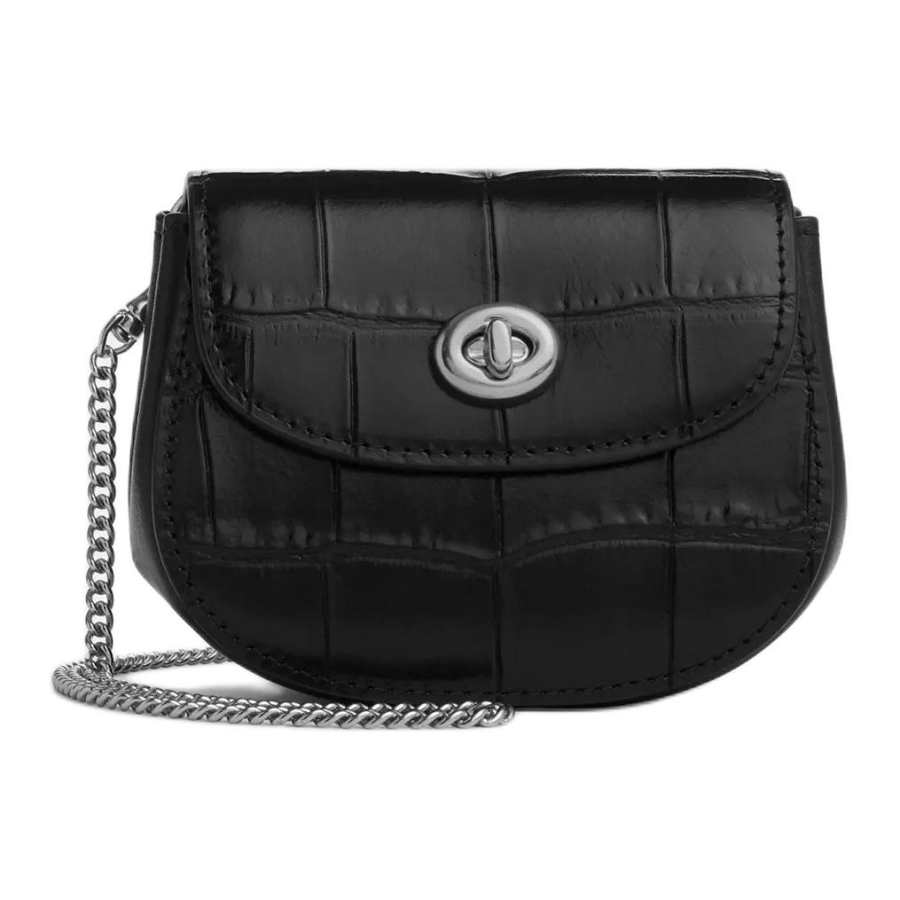 COACH COACH Turnlock Leather Shoulder Bag Mini Women's Silver & Black