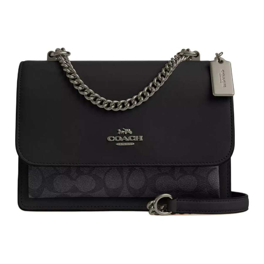 COACH Klare Coated Canvas With Leather Shoulder Bag, Crossbody Bag Small Women's Black