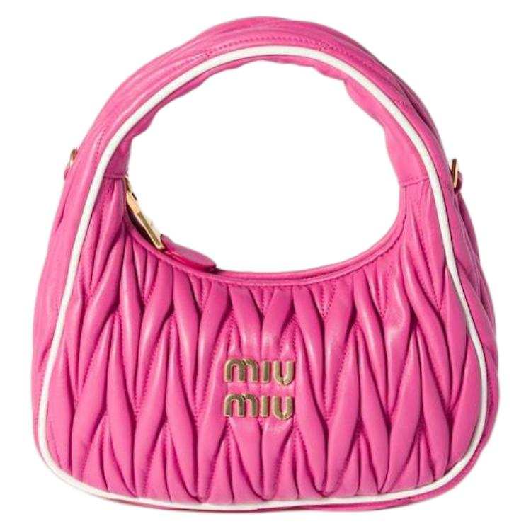MIU MIU Wander Nappa Leather Shoulder Bag, Crossbody Bag, Handbag Women's Pink & White