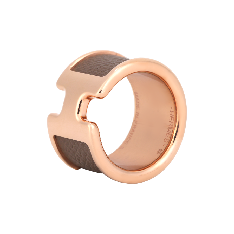 HERMES Olympe Brand Logo Leather Rings Women's Gold