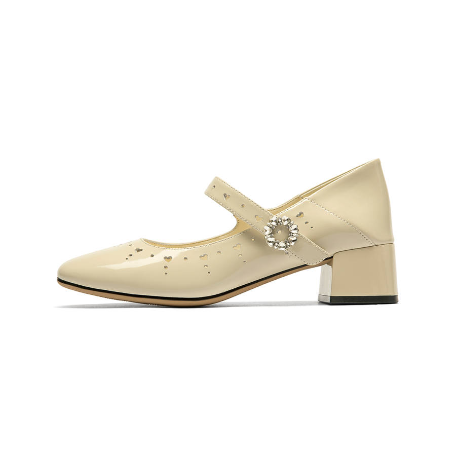 GOLDLION Cow Leather Chunky Heel Mary Jane Shoes 4.5cm Women's