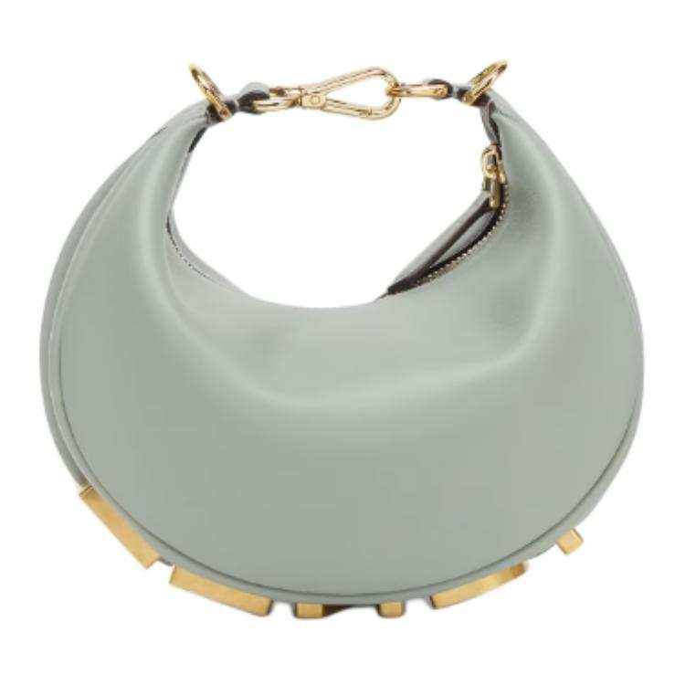 FENDI Cow Leather Hobo Bag Handbag Mini Women's Matcha Green