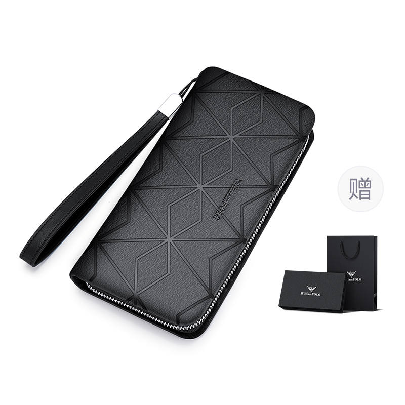 WILLIAMPOLO Top Grain Cow Leather Clutch, Phone Wallet, Coin Purse, Card Holder Men's Black/Blue