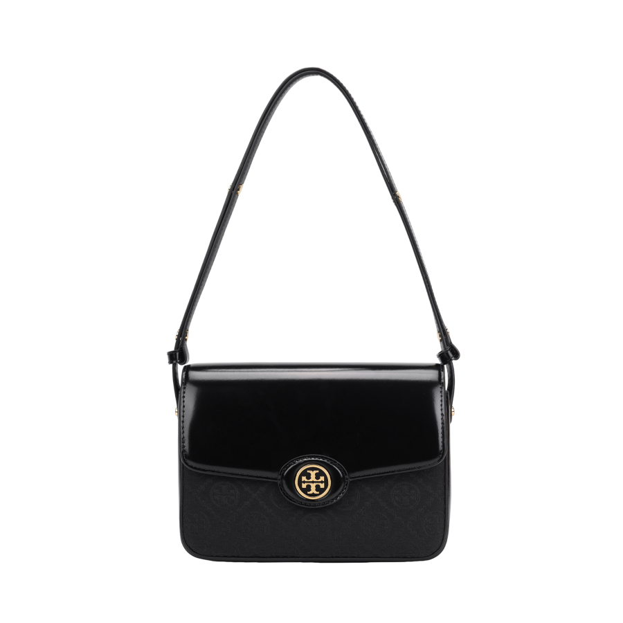 TORY BURCH T Monogram Robinson Spazzolato Convertible Shoulder Bag Black