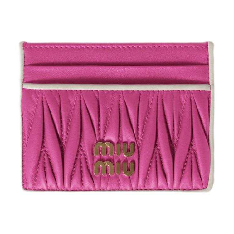 MIU MIU Matelassé Lambskin Card Holder Women's Rose Red & White