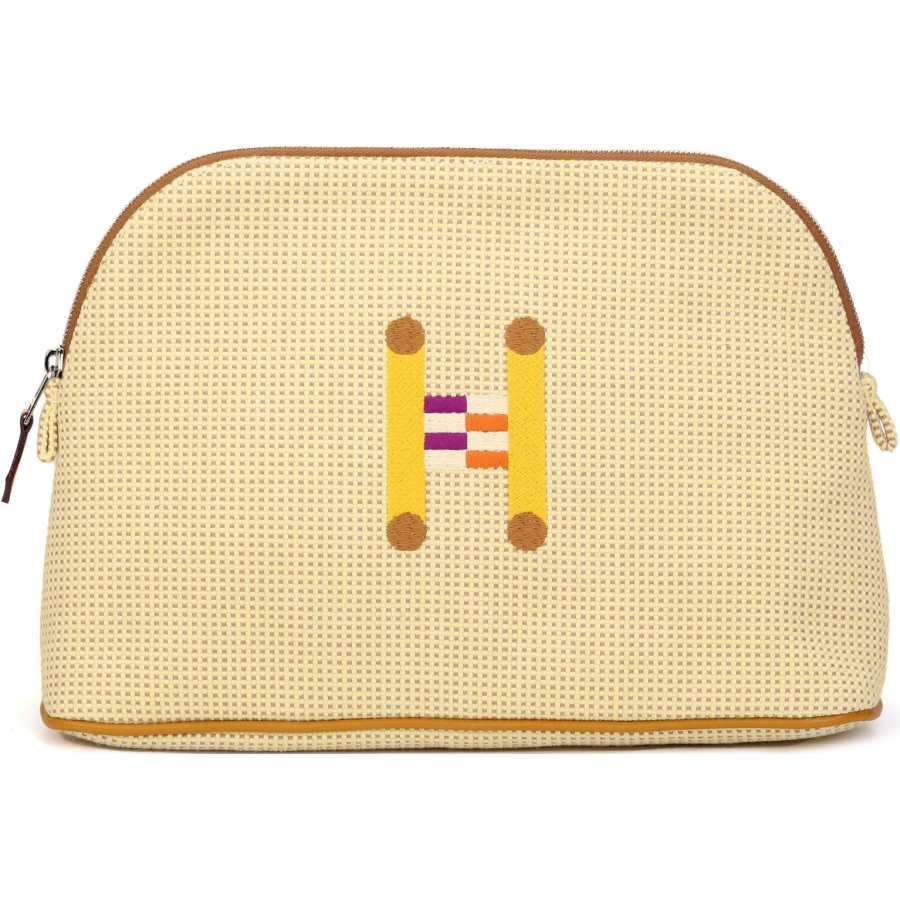 HERMES Bolide Canvas Bowling Bag, Storage Bag Women's Lemon With Ochre
