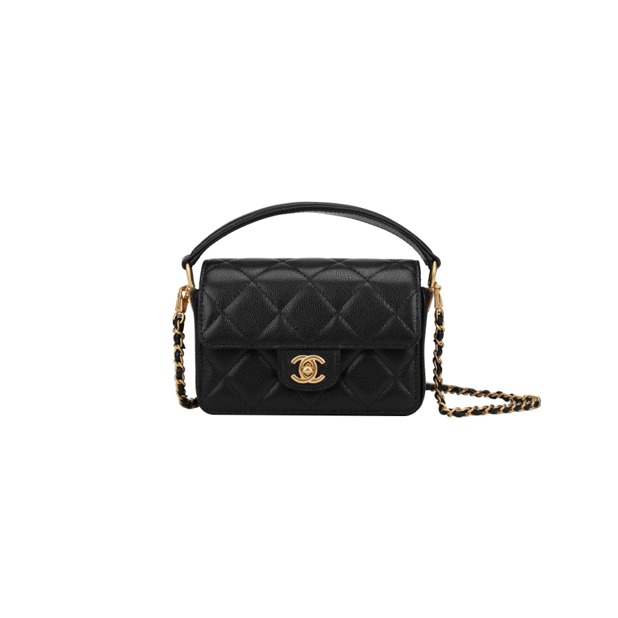 CHANEL 24K Shiny Calfskin Mini Shoulder Crossbody Handbag Black