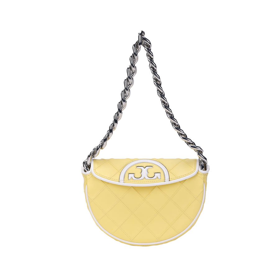 TORY BURCH Fleming Leather With Soft Patent Leather Trim Crescent Bag, Shoulder Bag, Crossbody Bag, Shoulder Bag Mini