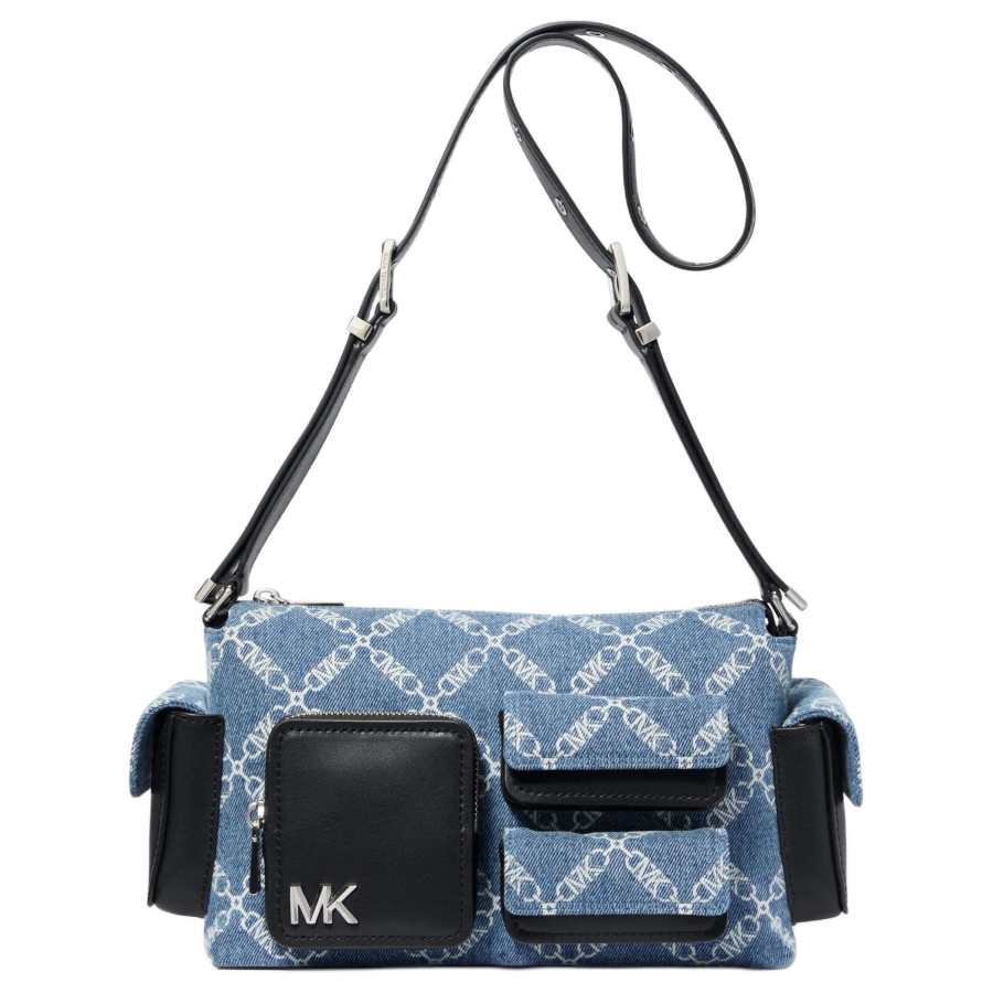 MICHAEL KORS DAKOTA Fabric With Cow Leather Crossbody Bag, Shoulder Bag Medium Women's Denim Blue & Black