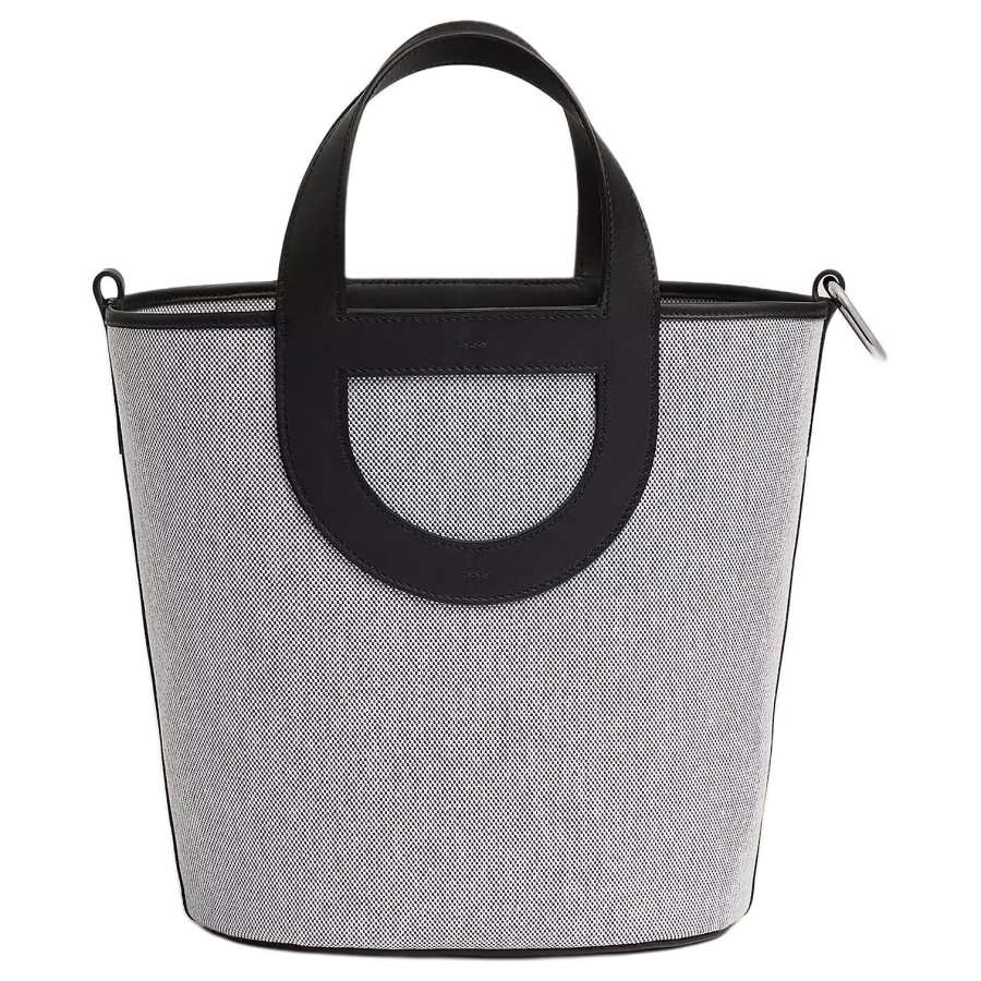 HERMES In The Loop Canvas With Swift Calfskin Handbag Women's Light Beige & Black