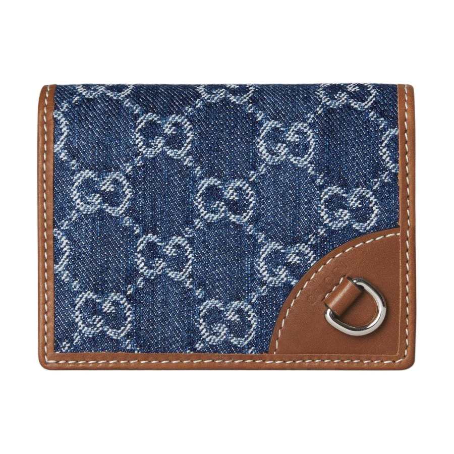 GUCCI GG Emblem Denim Wallet Mini Women's Blue