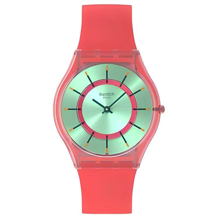 SWATCH SKIN Quartz Movement Unisex Watch 34mm Green Dial Bio Based Watch Case Silicone Strap