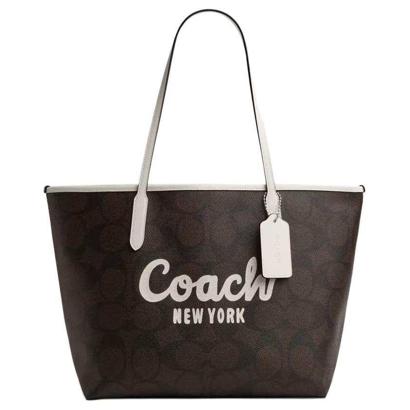 COACH Coated Canvas Tote Bag, Shopping Bag, Handbag, Shoulder Bag Large Women's Brown