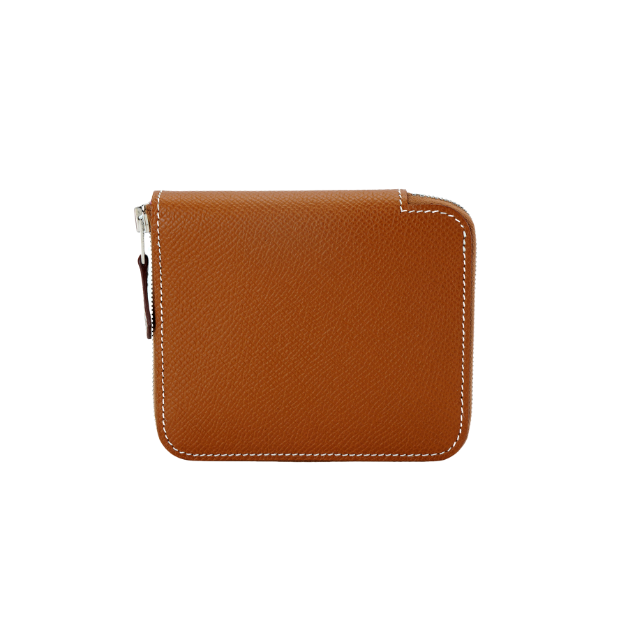 HERMES Silk'In Epsom With Barénia Calfskin Wallet Unisex Gold & Black Currant