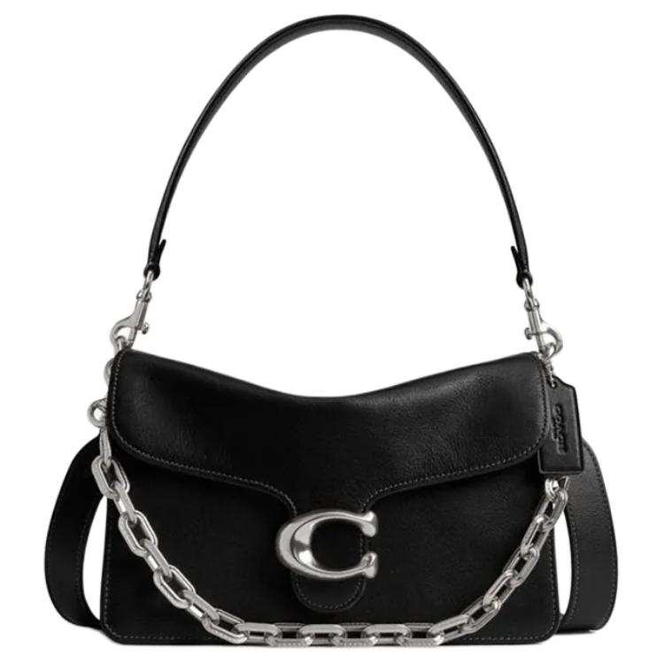 COACH ChainTabby Cow Leather Shoulder Bag Medium Women's Black