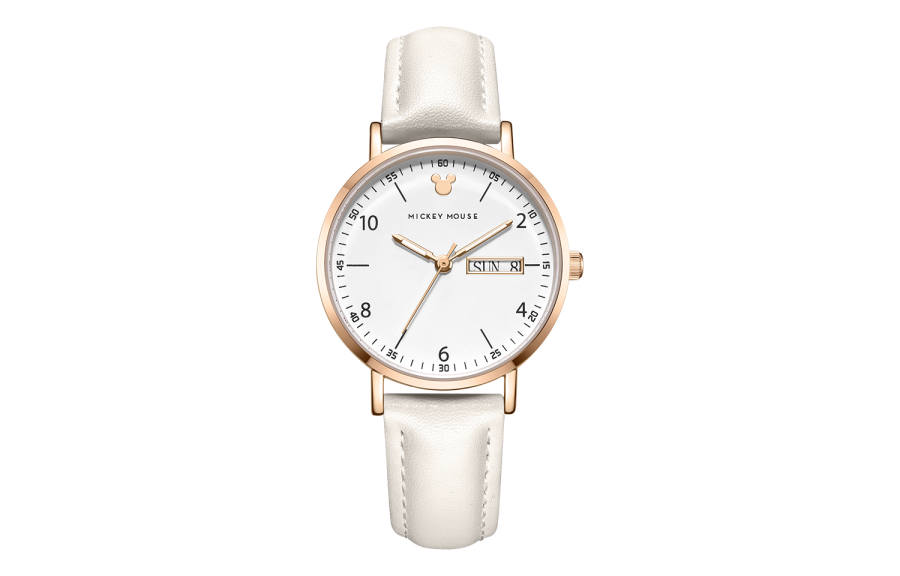 Disney Mickey Series Quartz Movement Leather Strap Watch Women's Watch White Dial