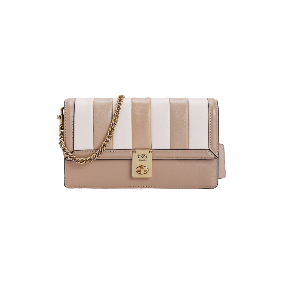 COACH Hutton Cow Leather, Leather Chain Bag Clutch Women's Milk Tea