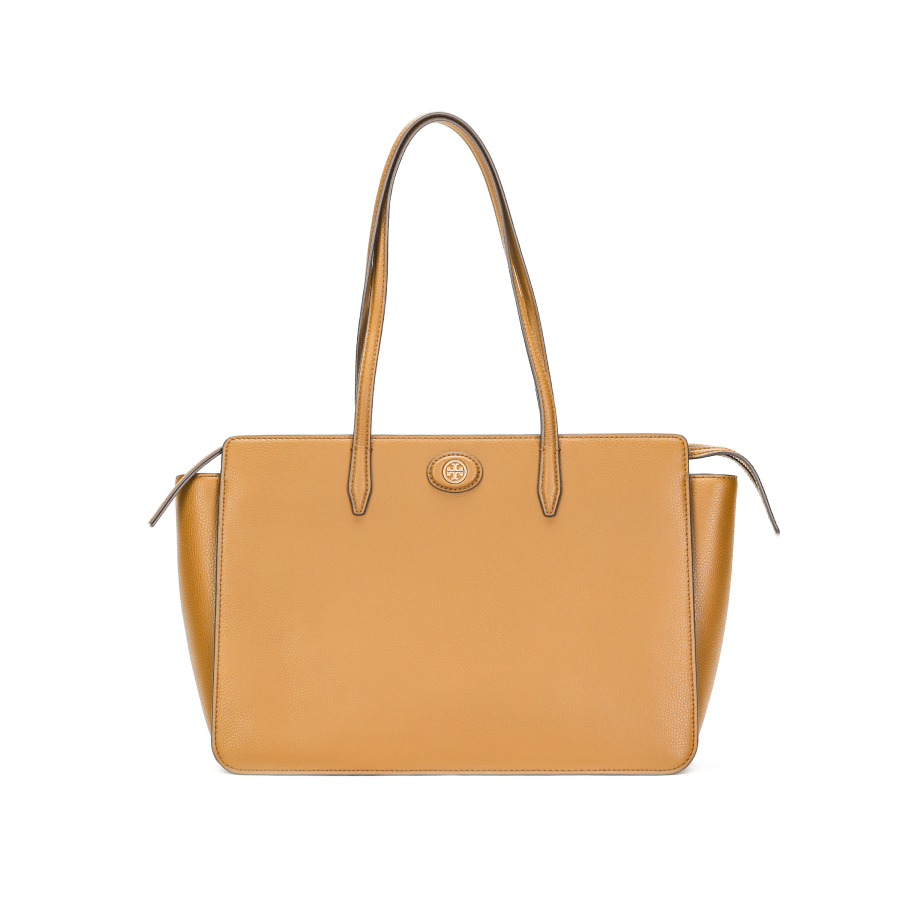 TORY BURCH Robinson Litchi Grain Leather Tote Bag, Shopping Bag, Handbag Large Women's Tavern Brown