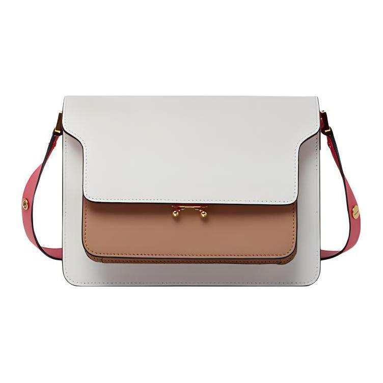 MARNI Trunk Calfskin Crossbody Bags Women's Milk White/Rose Red