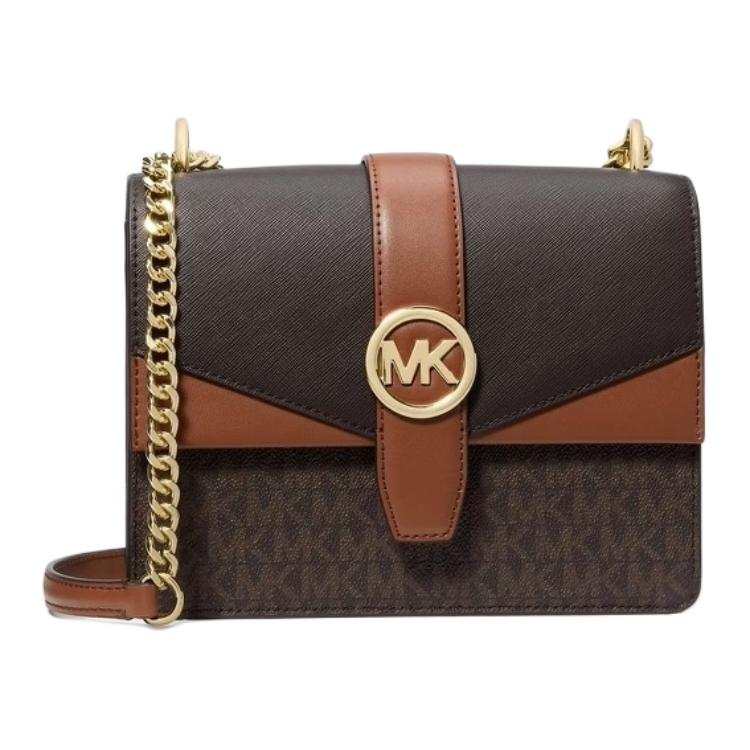 MICHAEL KORS Greenwich Artificial Leather Shoulder Bag Small Women's Dark Brown & Black & Leather Brown