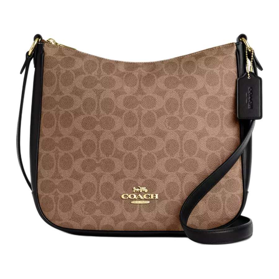 COACH Ellie Coated Canvas Crossbody Bag, Shoulder Bag Large Women's Khaki & Black