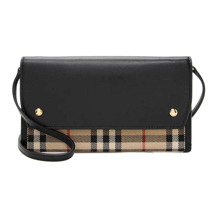 Burberry Adjustable Strap Calfskin Trim Shoulder Bag Women's Black