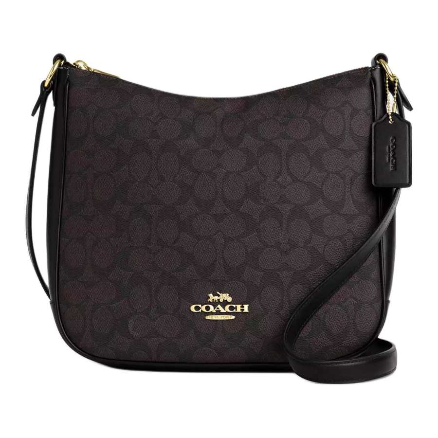 COACH Ellie Coated Canvas Crossbody Bag, Shoulder Bag Large Women's Black & Red