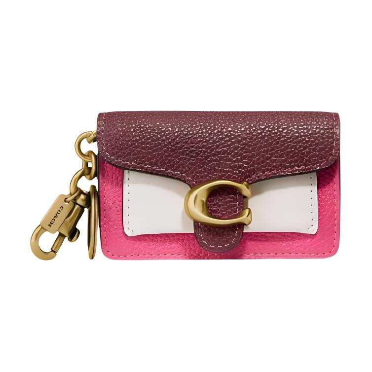 COACH Tabby Cow Leather Card Holder, Coin Purse Women's Burgundy & Pink & White