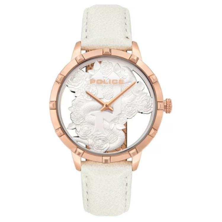 Police Wrist Watches Quartz Movement Leather Strap 36mm Skeleton Dial Women's Watch 30m Water Resistant