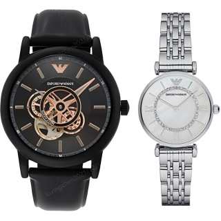 EMPORIO ARMANI Wrist Watches Mechanical Movement Leather Strap 43mm Black Dial Unisex