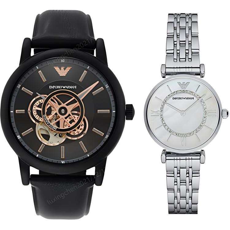 EMPORIO ARMANI EMPORIO ARMANI Wrist Watches Mechanical Movement Leather Strap 43mm Black Dial Unisex