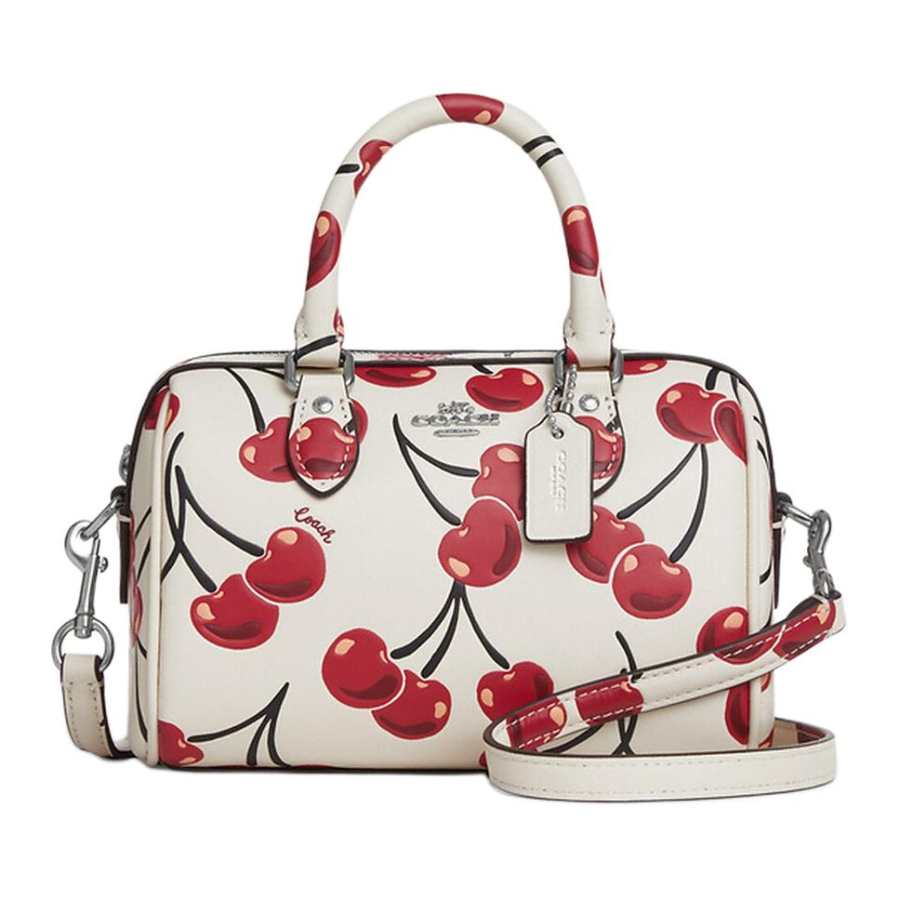 COACH Leather Shoulder Bag, Crossbody Bag, Handbag Small Women's White & Red