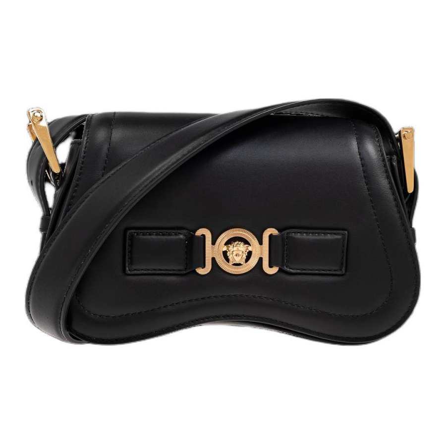 VERSACE Leather Crossbody Bag, Shoulder Bag Men's Black