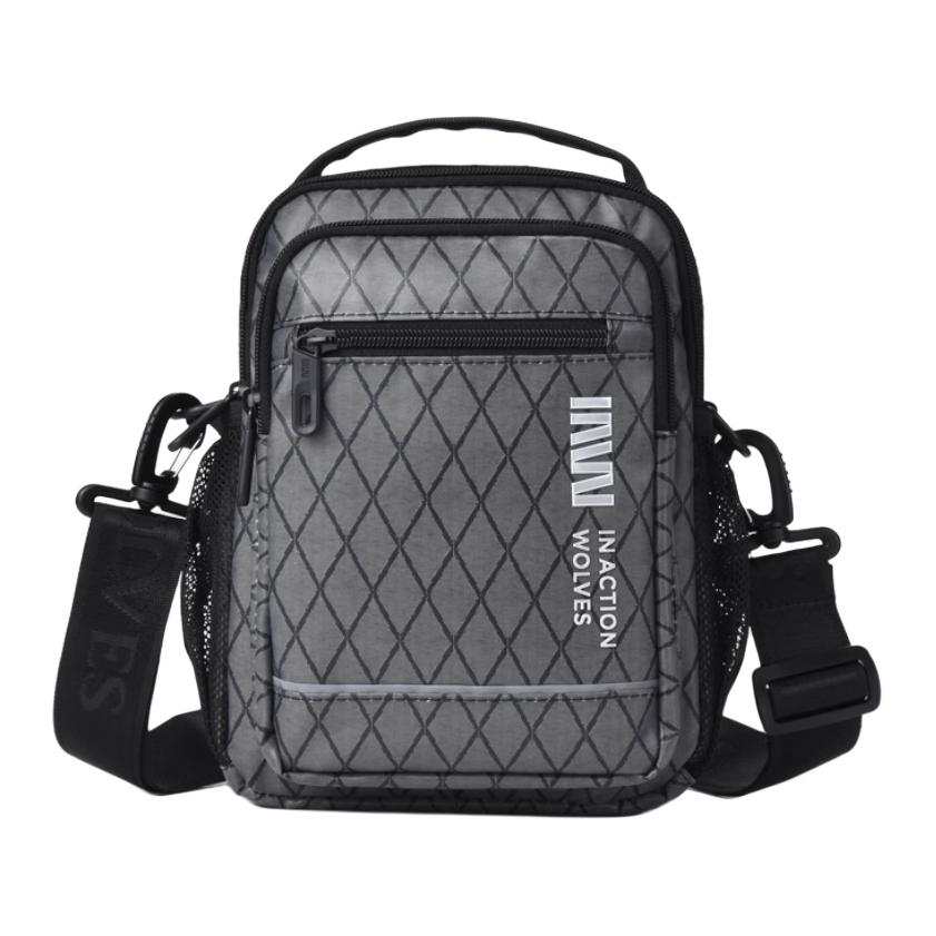 SEPTWOLVES Fabric Sling Bag, Shoulder Bag, Crossbody Bag, Handbag Large Men's Black Gray