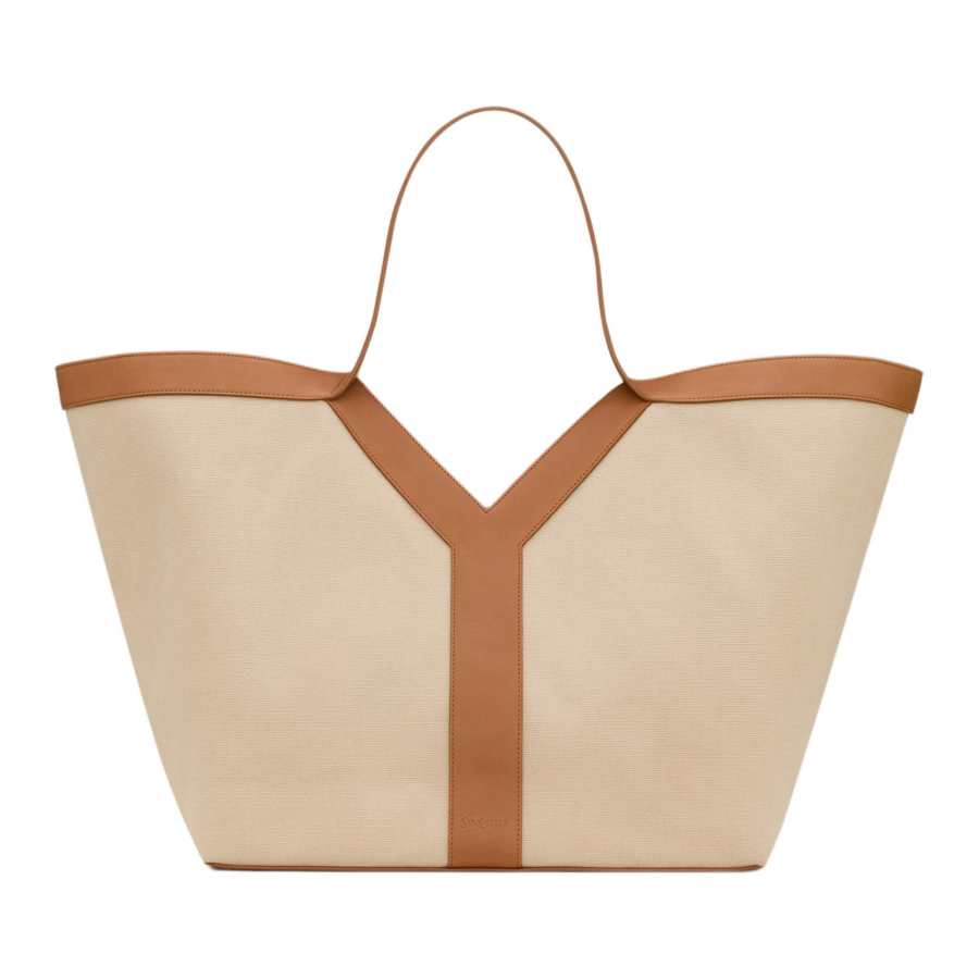SAINT LAURENT Linen Tote Bag, Shopping Bag, Handbag Large Women's Light Umber