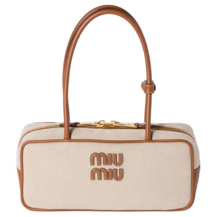 MIU MIU Beau Cotton Handbag, Shoulder Bag Regular Women's Beige