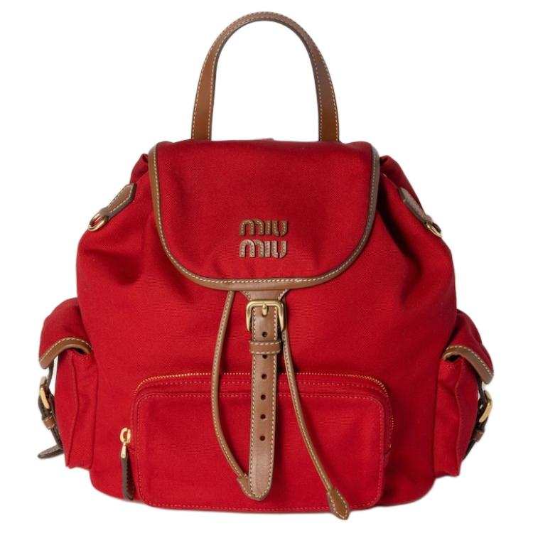 MIU MIU MIU MIU Cotton Backpack Regular Women's Red & Brandy