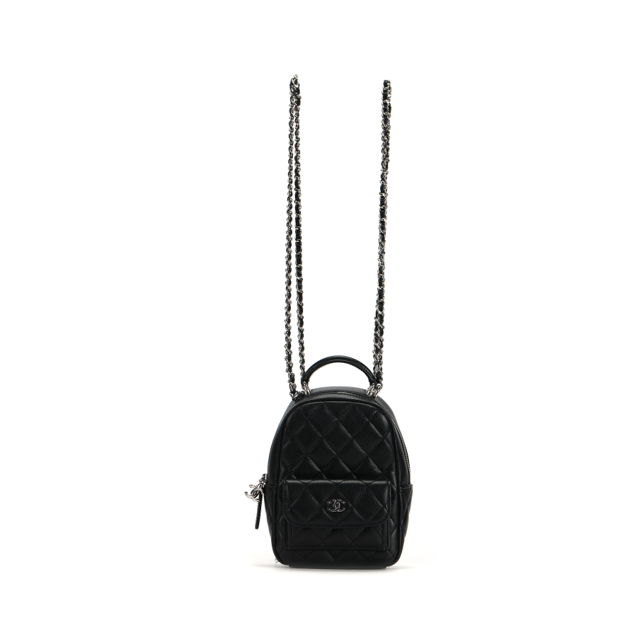 CHANEL CHANEL Grain Cow Leather Material Silver Chain Backpack Mini Women's Black