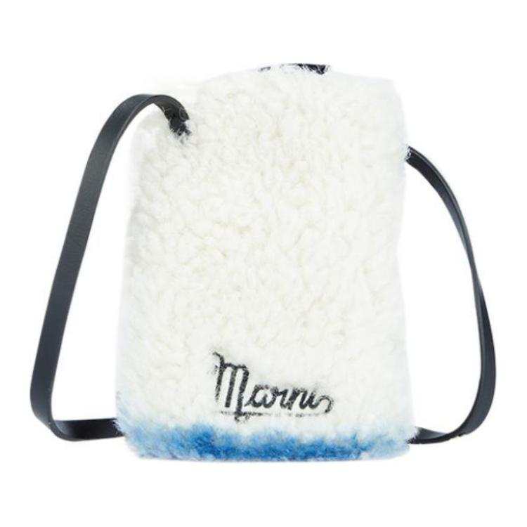 MARNI European And American Fashion Cotton Crossbody Bags Unisex Natural White Blue
